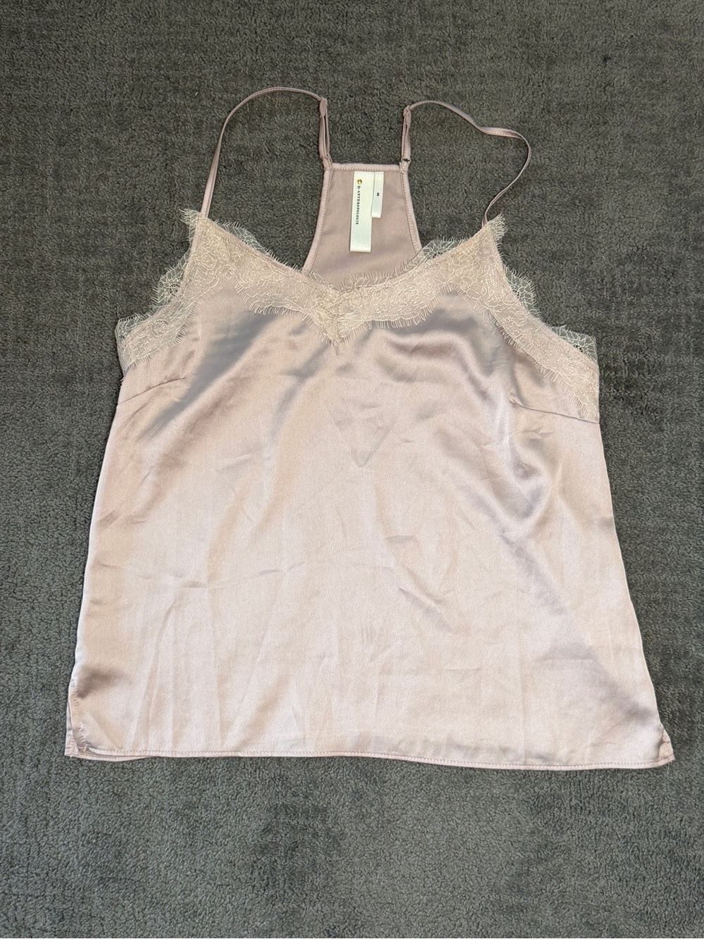 Anthropologie Lavender Satin Lace Trim Racerback Camisole Tank Top - Picture 1 of 4